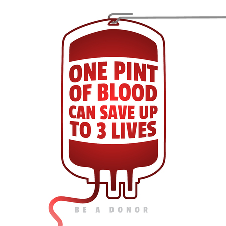 Creative Blood Motivation Information Donor Poster. Blood Donation. World Blood Donor Day banner. Red Blood Bag and Text. Medical design elements. Be a donorのイラスト素材