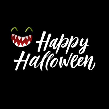 Happy Halloween. Vector greeting card with a silhouette of the jaw on a black background.のイラスト素材
