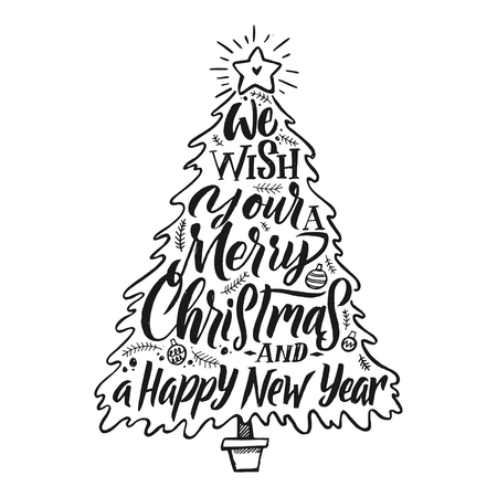 Merry Christmas typography, handwriting poster White Backgoundのイラスト素材