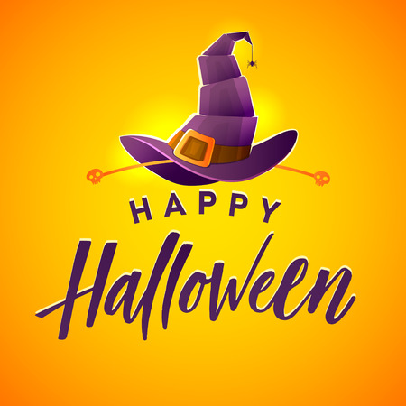 Magic hat on a yellow background. Happy Halloween.のイラスト素材
