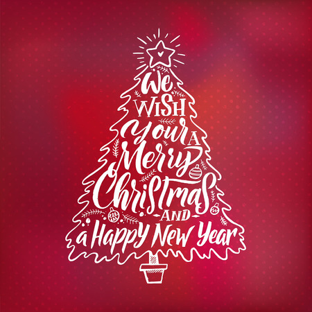 Merry Christmas typography, handwriting poster Red background.のイラスト素材