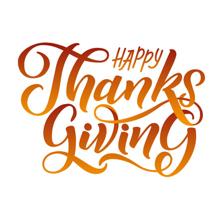 Thanksgiving Typography Poster. Celebration Huote Happy Thanksgiving for Holiday Postcard. Calligraphic logo or badge on White Background.のイラスト素材