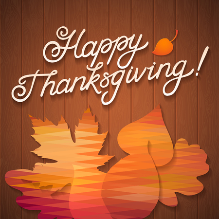 Happy Thanksgiving day. Congratulation calligraphy on wooden background.のイラスト素材