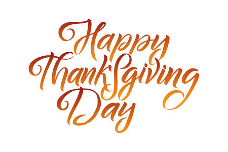 Vector illustration. Hand lettering modern brush pen text of Happy Thanksgiving Day isolated on white background. Handmade calligraphy.のイラスト素材