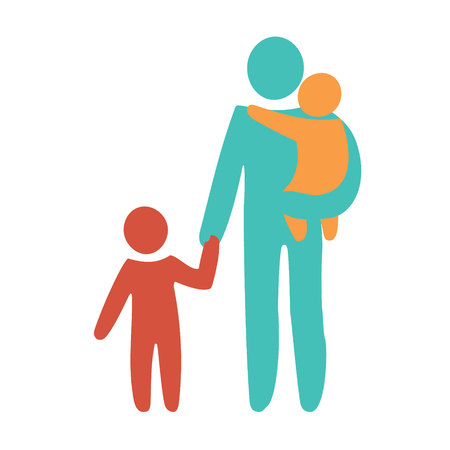 Happy Single Parent and Baby. Icon multicolored in simple figures. Symbol of single parenthood. Vector can be used as logotype.のイラスト素材