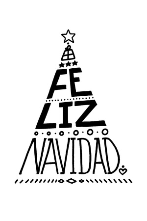 Lettering poster Feliz Navidad (Merry Christmas, spanish). Christmas Tree Shape.のイラスト素材