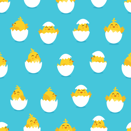 Cute cartoon chicken EASTERN pattern. Funny yellow chickens in different poses illustration.のイラスト素材