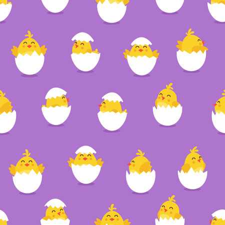 Cute cartoon chicken EASTERN pattern. Funny yellow chickens in different poses illustration.のイラスト素材