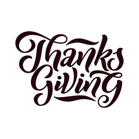 Vector illustration Hand lettering modern brush pen text of Happy Thanksgiving Day isolated on white background. Handmade calligraphyのイラスト素材