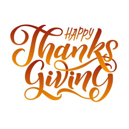 Thanksgiving Typography Poster. Celebration Huote Happy Thanksgiving for Holiday Postcard. Calligraphic design or badge on White Background.のイラスト素材