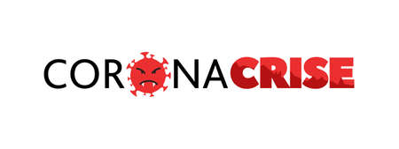 Coronavirus economic crisis. Coronacrisis. Black and red lettering with an evil virus and a graph going down. Global economic crisis. French and Portuguese Language. Translation: Coronavisus Crisis.のイラスト素材