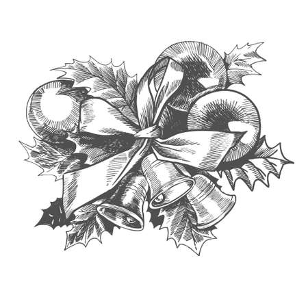 Christmas hand drawn vector elements. Sketch illustration with xmas decoration.のイラスト素材