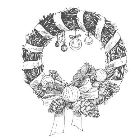 Christmas hand drawn vector elements. Sketch illustration with xmas decoration.のイラスト素材