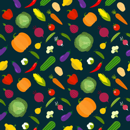Vector vegetables seamless pattern in cartoon style. Collection farm product for restaurant menu, market label.のイラスト素材