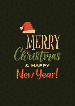 Merry Christmas and Happy New Year Calligraphy Poster. Greeting Card Typography on Dark Background.のイラスト素材