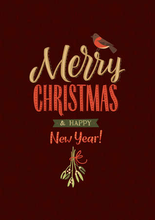 Merry Christmas and Happy New Year Calligraphy Poster. Greeting Card Typography on Dark Background.のイラスト素材