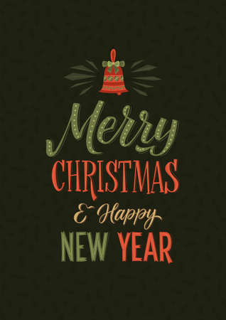 Merry Christmas and Happy New Year Calligraphy Poster. Greeting Card Typography on Dark Background.のイラスト素材