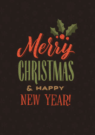 Merry Christmas and Happy New Year Calligraphy Poster. Greeting Card Typography on Dark Background.のイラスト素材