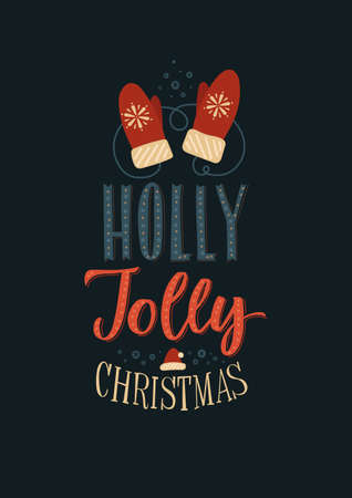 Merry Christmas and Happy New Year Calligraphy Poster. Greeting Card Typography on Dark Background.のイラスト素材