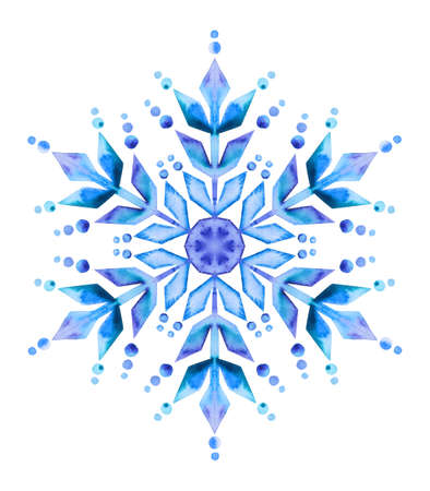 Watercolor Snowflake Illustration on a white background.の写真素材