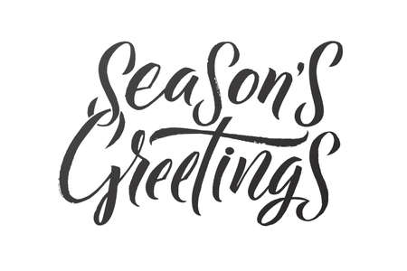 Merry Christmas vector lettering, Holiday hand drawn black calligraphy for your design. White background.のイラスト素材