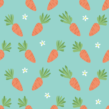 Carrot Seamless Pattern. Happy Easter. Carrots for Easter Bunny. Vector seamless texture with a lot of cartoon carrots.のイラスト素材