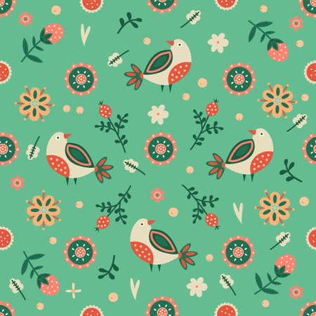 Seamless Spring Floral Pattern. Pastel Colors. Vector floral pattern in doodle style with flowers and leaves. Gentle, spring floral background.のイラスト素材