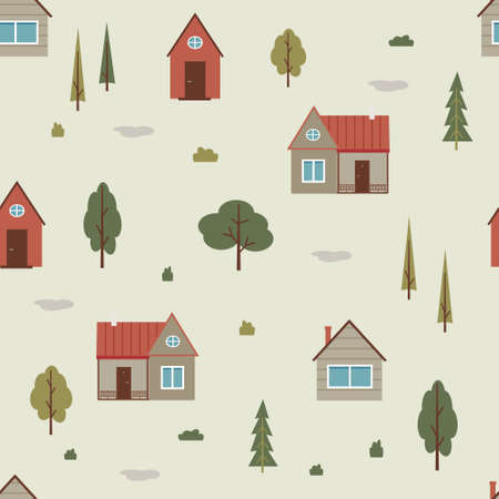 Seamless house country background pattern in vector.のイラスト素材