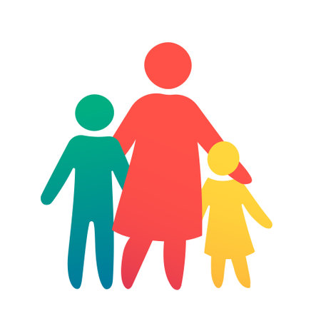 Happy Single Parent and Baby. Icon multicolored in simple figures. Symbol of single parenthood.のイラスト素材