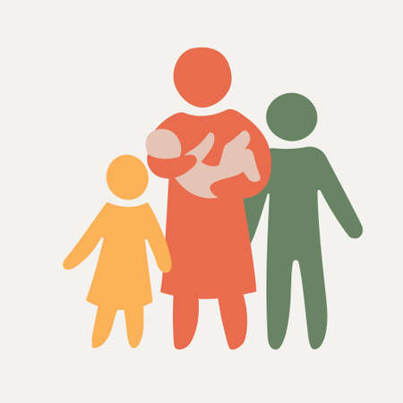 Happy Single Mom and Children. Single Parent Concept. Icon multicolored in simple figures. Symbol of single parenthood.のイラスト素材