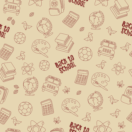Back to school seamless pattern with school life objects and suppliesのイラスト素材