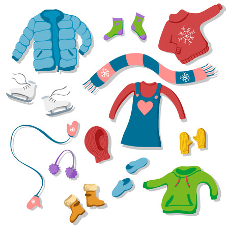 Set of winter clothing illustrations in flat  styleのイラスト素材
