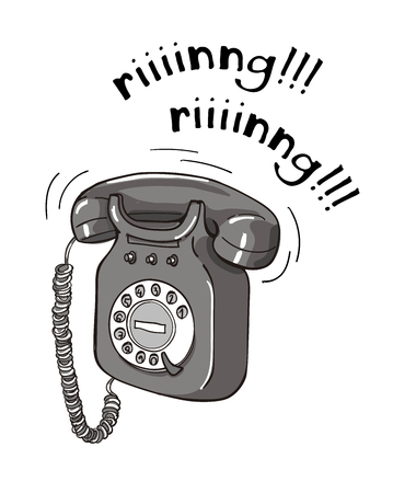 Vintage black and white telephone hand drawn illustration. Sketch styleのイラスト素材
