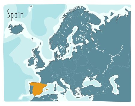 Colorful vector map of Spain highlighted in Europeのイラスト素材