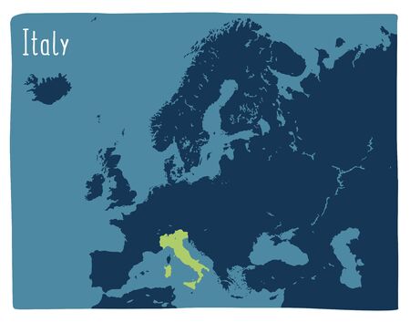 Colorful vector map of Italy highlighted in Europeのイラスト素材