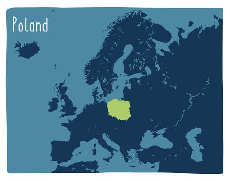 Colorful vector map of Poland highlighted in Europeのイラスト素材