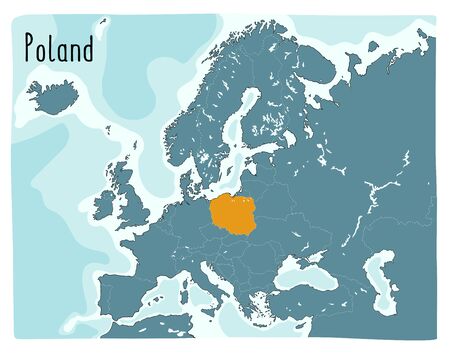 Colorful vector map of Poland highlighted in Europeのイラスト素材