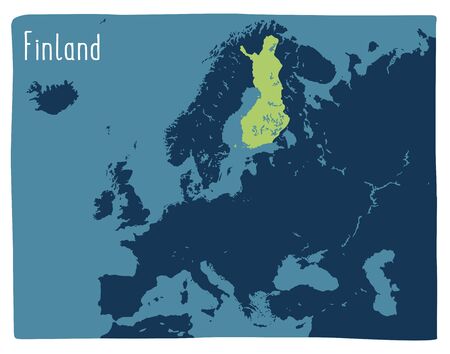 Colorful vector map of Finland highlighted in Europe. Flat illustrationのイラスト素材