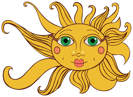 warm sun yellow with green eyes with blush and her red lips on a white backgroundのイラスト素材