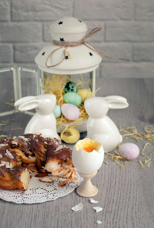 Easter is the bright and kind holiday with the spring breath. Eggs, cakes and rabbits are the main symbols of this day.の写真素材