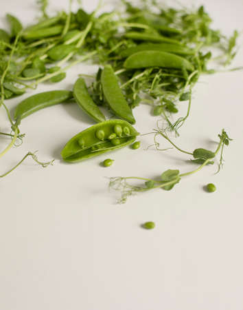Green peas are a veritable storehouse of protein, fiber, and sugar. The most valuable dietary product is considered to be juicy pods peas.の写真素材