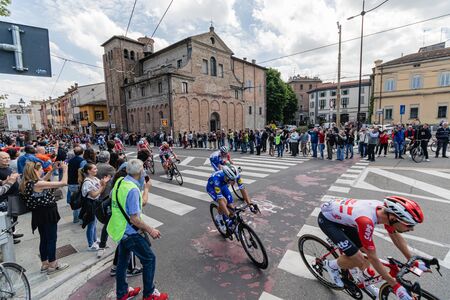 Parma, Italy - May 22, 2019: Giro d'Italia crosses Parma city center, Piazzale Santa Croce