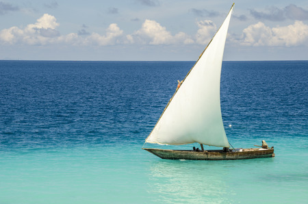 Sailboat in the Indian ocean near Zanzibar, Tanzaniaの写真素材