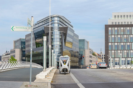 Berlin, Germany - October 9, 2015: The Crown Prince Bridge (German: Kronprinzenbruecke) over the River Spree with a pedicab on it in the city of Berlin.のeditorial素材
