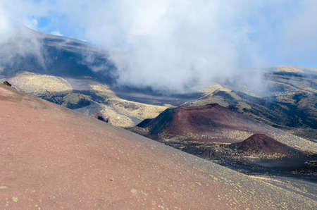 Southern flank of Mount Etna, an active stratovolcano on the east coast of Sicily, Italy, showing lateral crater.の写真素材