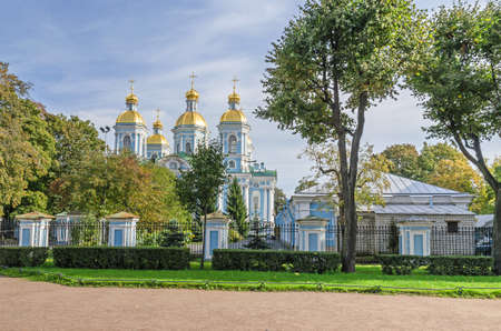 St. Nicholas Naval Cathedral or St Nicholas Maritime Cathedral, a major Baroque Orthodox cathedral and a major example of the so-called Elizabethan or 'Rastrellian Baroque in the western part of Central Saint Petersburgの写真素材