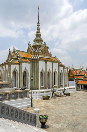 Scripture Hall Phra Mondop containing a small library of Buddhist scriptures in a Buddhist temple complex Wat Pho also known as the Temple of the Reclining Buddha in Bangkokの写真素材