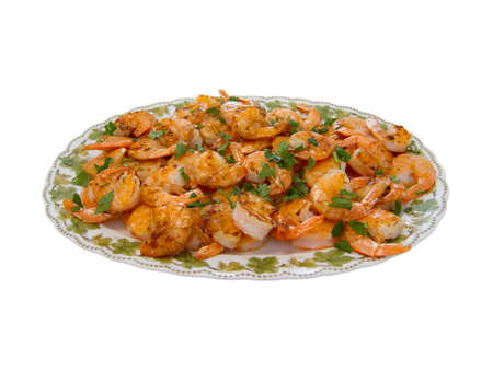 A plate with cooked scampis isolatedの写真素材