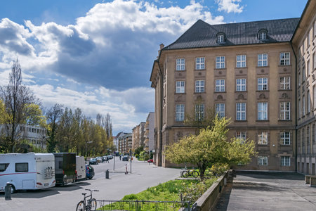 Berlin, Germany - April 25, 2021: Freiherr-vom-Stein Street with the sandstone building of Rathaus Schoeneberg, the city hall for the borough of Tempelhof-Schoenebergのeditorial素材