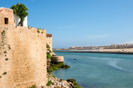Fortified wall of the Kasbah of the Udayas in Rabat, Morocco located at the mouth of the Bou Regreg river opposite of SalÃ©.のeditorial素材